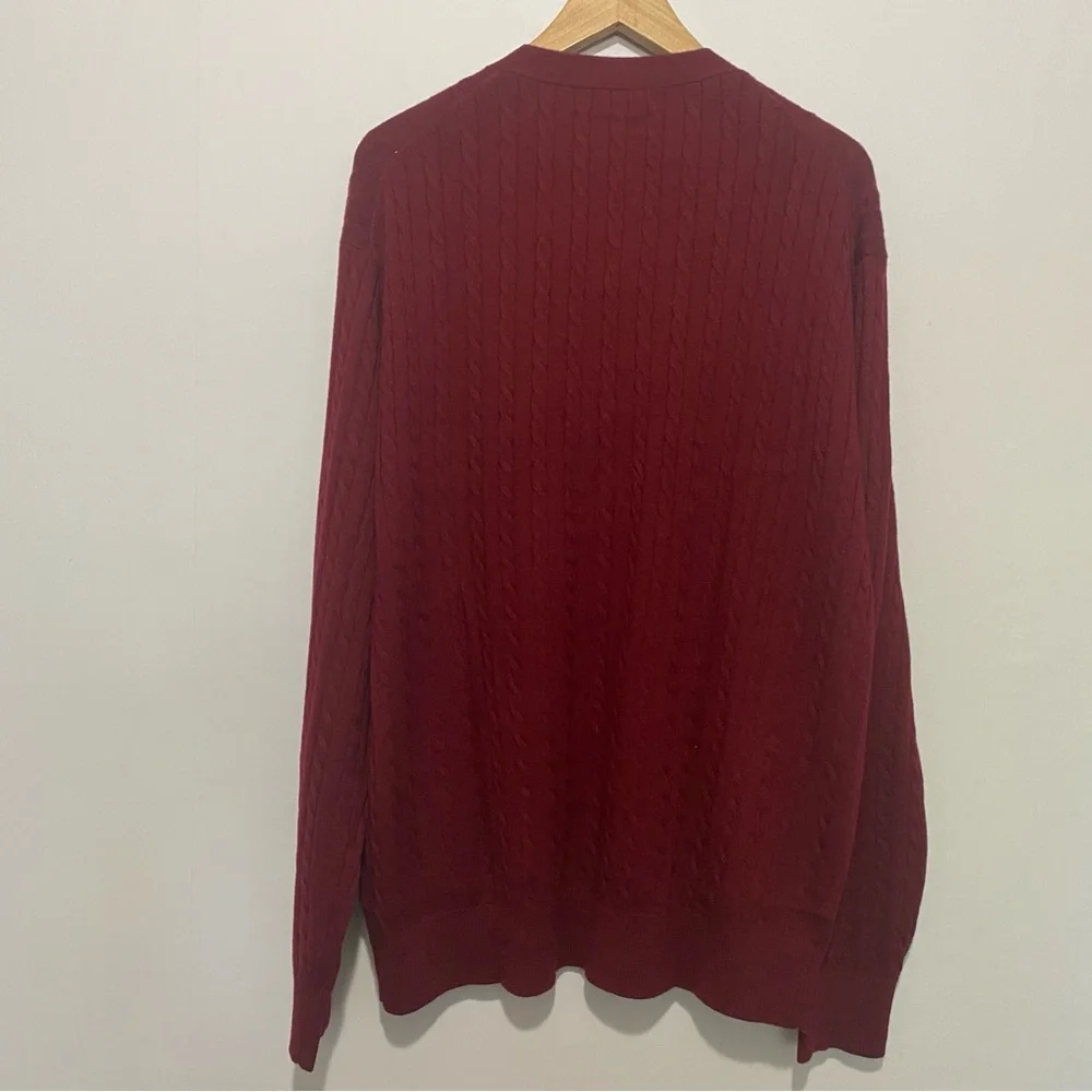 Kallspin Wool Blend Men's Cardigan XL Maroon Cable Knit Button Front Sweater NWT